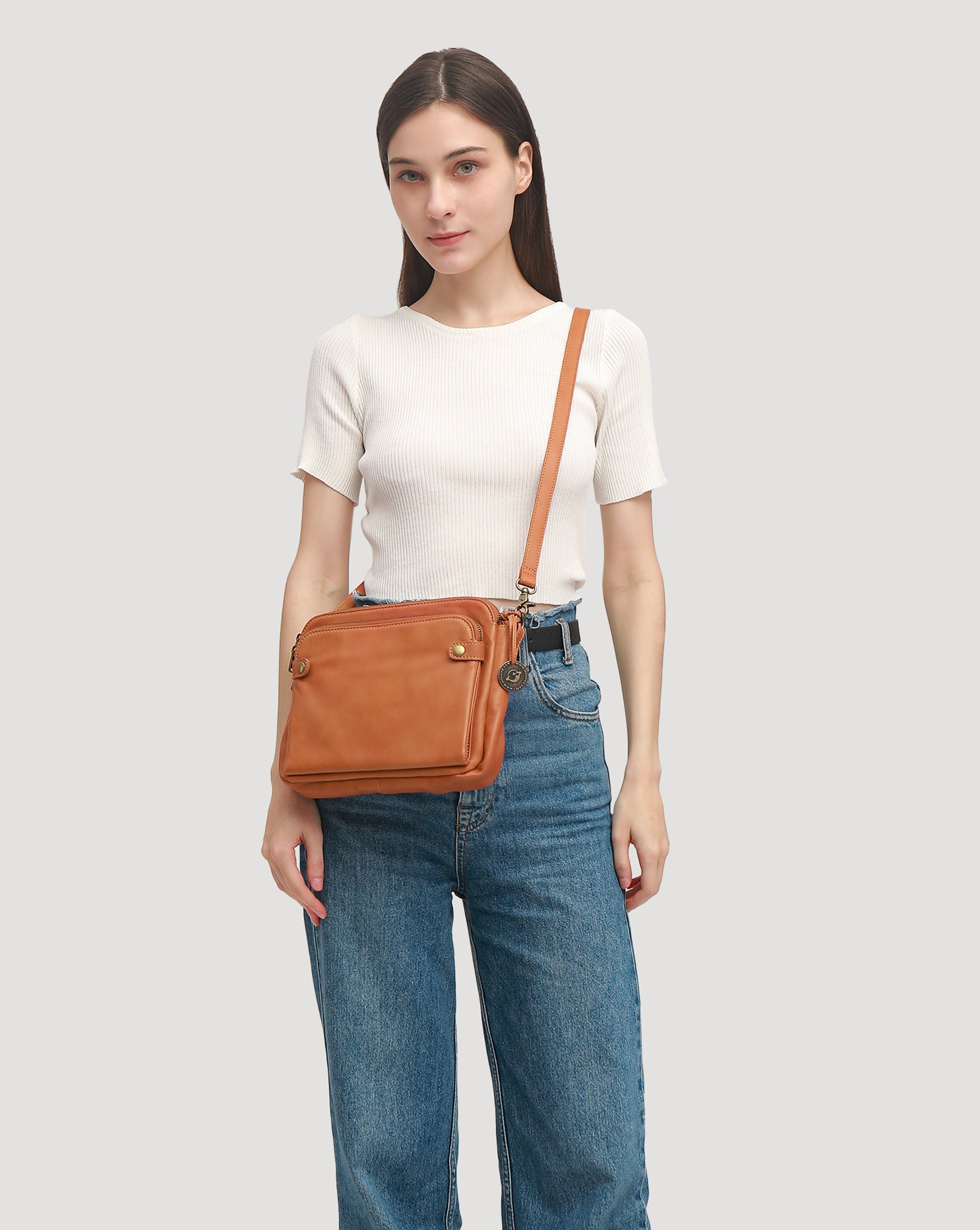 The Bali Three-Layer Leather Crossbody Shoulder & Clutch Bag.